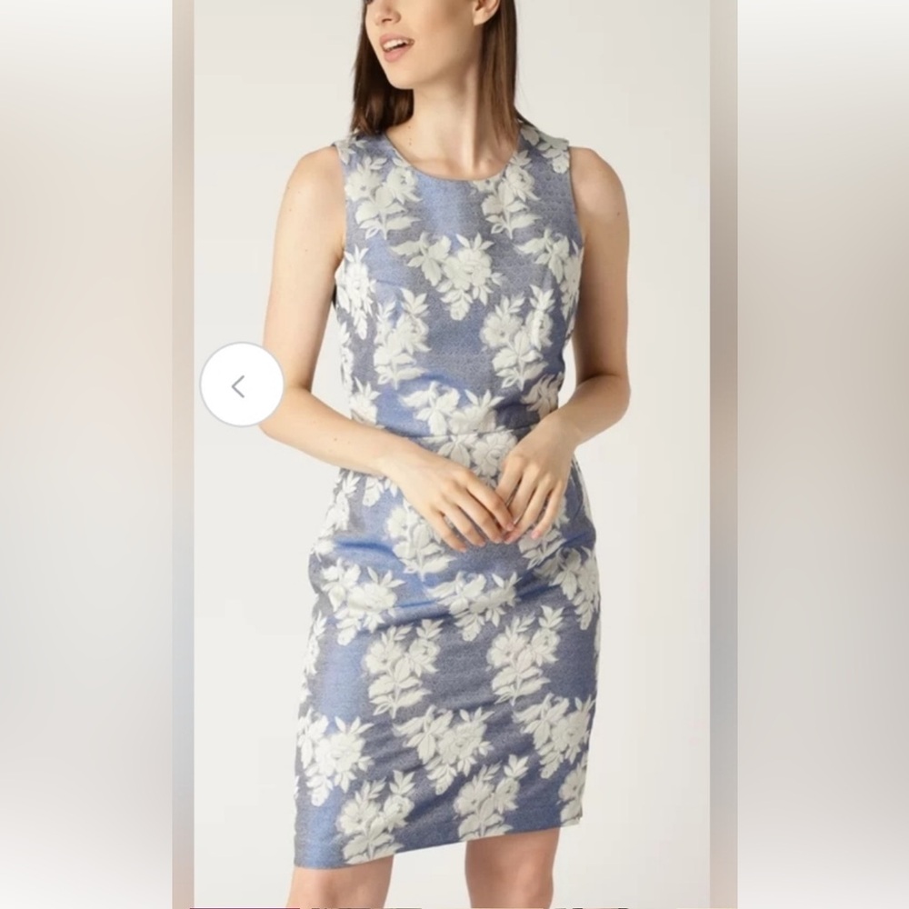 Esprit Blue and White Jacquard Floral Midi Dress